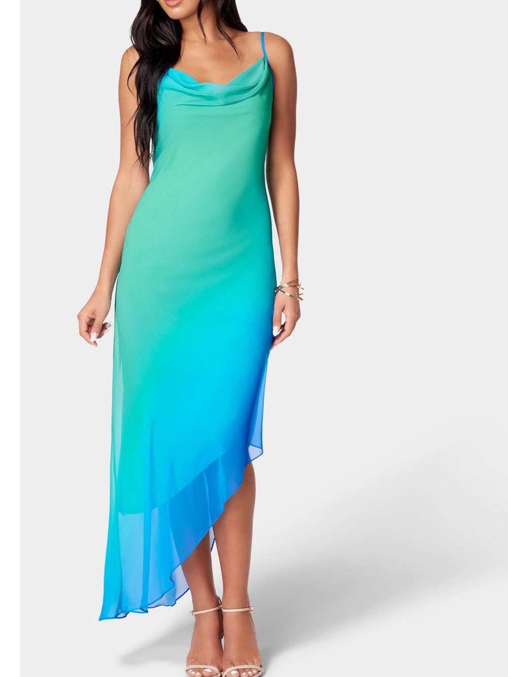 Bebe women’s asymmetrical ombré dress